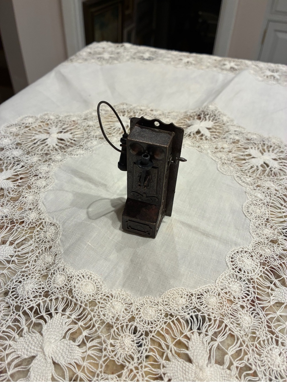 Vintage Brown Metal Wall Phone Accent Pencil Sharpener